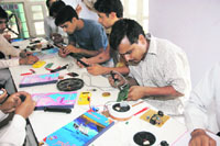 A training workshop for repair of solar energy equipments, conducted by the DRDA, in progress in Jind.