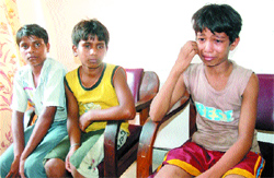 The three minor children who were rescued by the labour department from two different places under the Child Labour Prevention and Regulation Act in Jalandhar