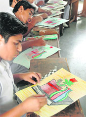 Students of Alpine International school participate in a painting competition in Ludhiana on Saturday.