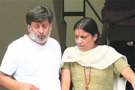 Rajesh Talwar along with wife Nupur Talwar after he was released on bail, in Noida