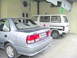 Damaged car of the doctor. 