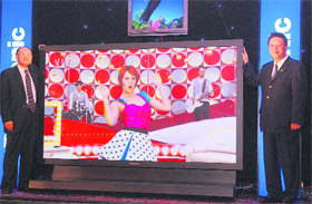 Daizo Ito, head (India division), Matsushita Electric Industrial Co, with Hidenori Aso, chairman, Panasonic Sales and Services Ltd, at the launch of Panasonic Viera range of plasma and LCD televisions in New Delhi on Sunday. Panasonic plasma TVs are priced between Rs 69,990 and Rs 74,990 with LCD models costing Rs 44,900 to Rs 54,900.