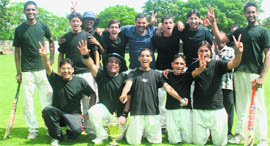Innovators after winning the match played between Innovators and Killer Jinx at St. Stephen school in Chandigarh on Sunday. 