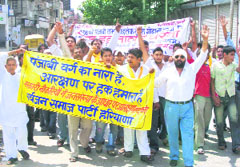 Demanding reservation in government jobs, Punjabis hold a protest in Rohtak on Sunday.