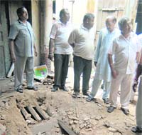 Roof of a shop that was broken in the Chauira Bazar area in Ludhiana on Sunday.