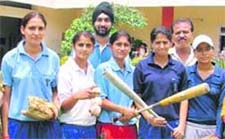 Baseball players, who have been selected to participate for the Womens World Baseball Cup 2008 to be played in Japan, with their coaches in Ludhaina.