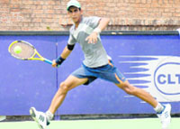 A player in action during a match in AITA Talent Series at CLTA in Chandigarh