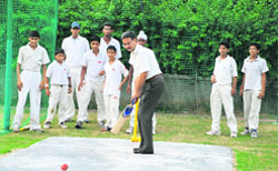 Gaurav Yadav, DIG, Punjab police, on the occasion of launching of DDF Cricket Academy at Strawberry Fields World School, Sector 26, Chandigarh, on Tuesday.