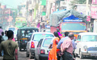 Traffic jam in the main bazaar of Kalka on Tuesday morning