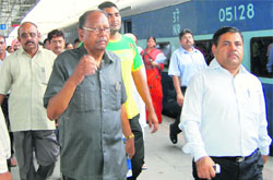 Chairman of the Parliamentary Standing Committee on Railways Vasudev Acharya (left), along with other members, inspects Amritsar railway station on Tuesday.