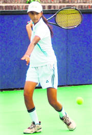 A player in action during in the AITA series tournament at CLTA courts, Sector 10, Chandigarh on Wednesday.