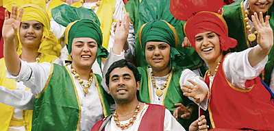 performs bhangra during the annual function organised at their school premises in sector 9, Chandigarh on Wednesday. 