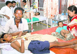 Children suffering from cholera admitted to Civil Hospital, Panchkula, on Wednesday.