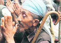 The state unit of the Akhil Bharatiya Gujjar Mahasabha protesting in support of its demands in Srinagar on Wednesday
