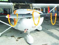 A Cessna aircraft stationed on the campus of the Amritsar Aviation Club.