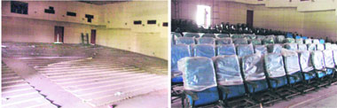 This is what the Braille Bhawan auditorium looked like prior to the CMs visit on Thursday; and (right) the spruced up auditorium. Photo: Inderjeet Verma