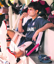 Sourav Ganguly rests during a practice session in Colombo on Thursday. 