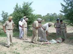 SSP Dinesh Partap Singh and other officials on Friday visiting village Usmankhera where three farmers were killed. 