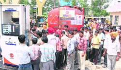 A long queue for diesel at a fuel outlet in Ludhiana on Friday. 