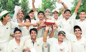Members of GNPS team in joyous mood after winning Mount Shivalik Trophy at St Stephens School, Sector 45, Chandigarh