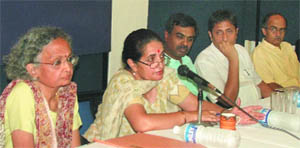 Anuradha Bhattacharya, Anita Rawat, Rashmi Sehgal, Anil Chamria, Ravish Kumar and Prashant Bhushan at a panel discussion on the ''The responsibility to report and responsibility in reporting'' organised by the Indian Women's Press Corps in New Delhi on Saturday.