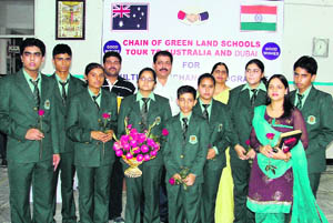 Students of Green Land Senior Secondary School before leaving for a cultural exchange programme to Australia and Dubai. 