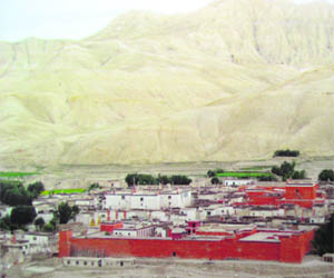 A view of the 14th century walled town of Lo Monthang in Nepal