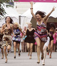 Women compete in a high-heel sprint in Moscows Red Square on Saturday.