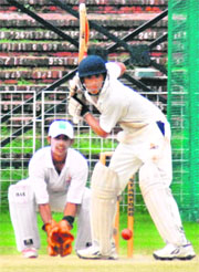 A match in progress on the final day of Oojam Invitational Inter-School Cricket Tournament in Chandigarh on Sunday. 
