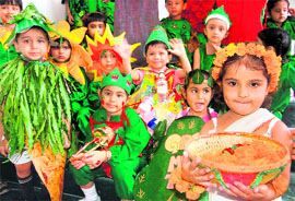 Tiny tots of Manav Mangal Smart School, Phase X, participate in a fancy dress competition in Mohali on Sunday.