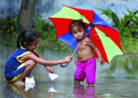 Waterlogged streets due to the rain in Bathinda on Monday may bother the grown ups but not these young ones who were out to have fun