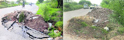 The problem and the solution. The UT administration has come out with a unique solution to repair a crater on the road dividing Sector 49 and Phase X, Mohali, which began developing about a month ago. The authorities have filled the crater with debris and garbage, but failed to install any signboard warning the gullible motorists about the deathtrap. To make the matter worse, the road has no streetlights