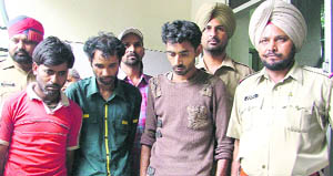 The three accused in the Sitara Mahant murder case being taken to court in Ludhiana on Monday.