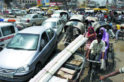 A number of vehicles were stranded at the Hanuman chowk in Bathinda