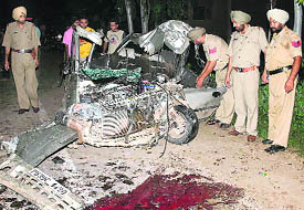 Mangled remains of a Zen that met with an accident on the Rajpura-Chandigarh