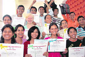 Toppers at the felicitation function held at GMSSS, Sector 10, in Chandigarh, on Tuesday. 