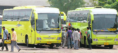 AC buses scheduled to ply to various towns of Punjab at the Sector 43 ISBT, Chandigrah, on Tuesday.