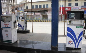 A petrol pump wears a deserted look in Bathinda.