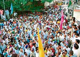 A protest being held outside the MCs office against the order in Zirakpur