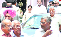 Uttar Pradesh Chief Minister Mayawati after the UNPA meeting at her residence in New Delhi