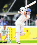 Malinda Warnapura bats on the first day of the first Test between India and Sri Lanka at the SSC Ground in Colombo