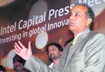 Executive vice-president, Intel Corporation, and president of Intel Capital Arvind Sodhani (right) at a press conference in New Delhi on Thursday.