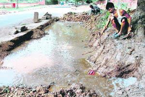 A damaged water pipeline in Sector 27, Chandigarh. 
