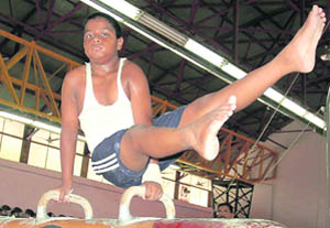 A gymnast in action during the Inter-School Sports Meet at Gymnastic Centre, Sector 7, Chandigarh 