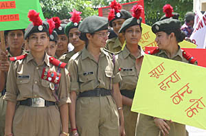 Cadets from government and private schools participate in the Save the girl child rally organised by 2 Punjab Battalion of the NCC, Jalandhar, on Thursday. The rally, taken out to urge the people to help stop female foeticide, started from Urban Estate-I and culminated at Red Cross Bhavan after passing through Urban Estate-II, Golden Avenue, Garha Road and Chhoti Baradari.