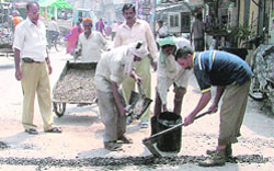 Road near division No 3 being repaired in Ludhiana