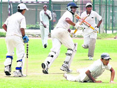 A match of the Boost Cup cricket tournament in progress at DAV School, Sector 8, in Chandigarh on Friday.