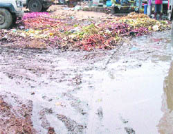 Stagnant water and garbage heaps are a common sight at the Subzi Mandi in Nawanshahr.
