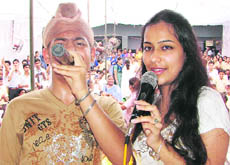 Sunwinder Singh and Mitika perform at Model Senior Secondary School in Ludhiana on Saturday.