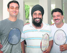 Vineet Kumar, T.P.S. Nanda and Sanjeev who secured the first three positions in the LIC of India (divisional level) Badminton Tournament held in Ludhiana on Saturday.